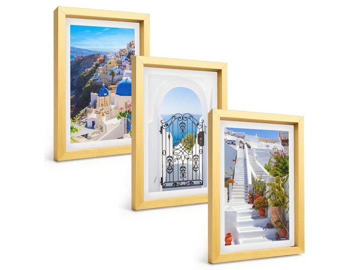 BILDER SET 3er Set - 20x30 cm Goldrahmen - Santorini-Architektur Oia