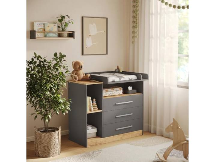 Vicco Wickelkommode Olina, Anthrazit/Goldkraft Eiche 110 x 93 cm