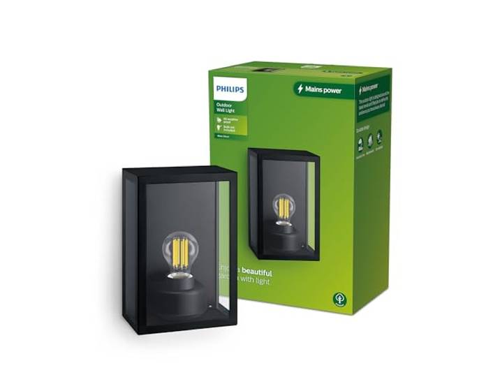 PHILIPS LED Alzor Wandleuchte für den Außenbereich, quadratisch, Leuchtmittel nicht im Lieferumfang enthalten, 25 W, IP44, Schwarz