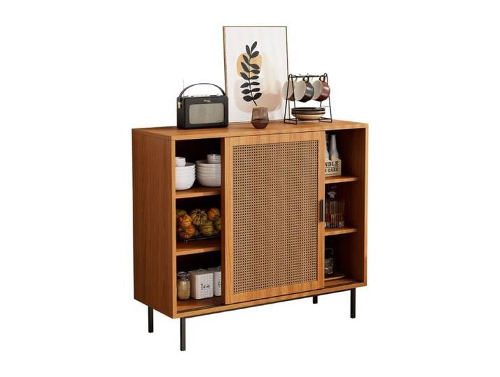ULEVR buffet bas rectangulaire 100 x 90 x 37 cm - 2 portes coulissantes étagère réglable style campagne noyer