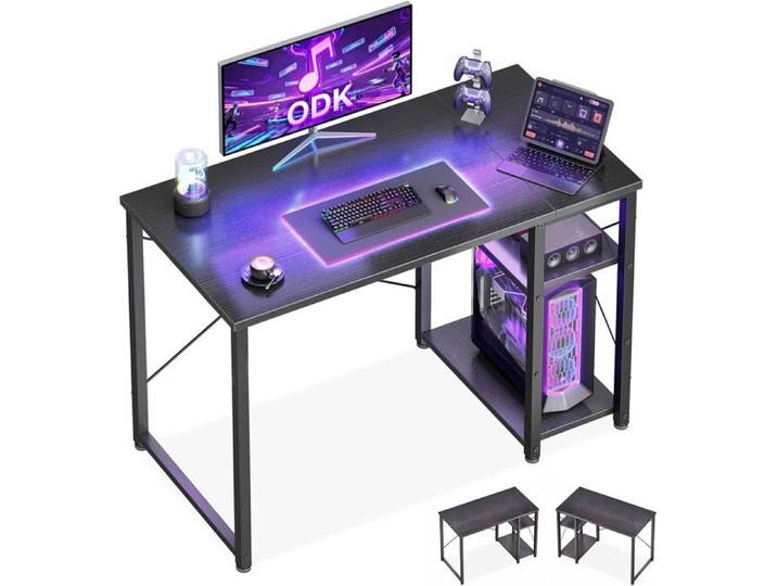 Bureau Gaming avec Étagère Réversible 100 x 48 cm Noir Bureau informatique avec étagère réglable et réversible Table Informatique