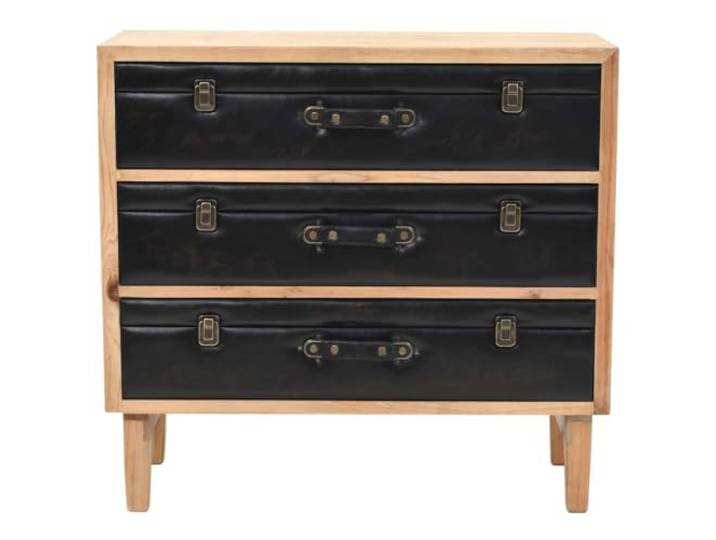 KPOTUERTU Schubladenkommode Massivholz Tanne 80x36x75 cm Retro-Stil, Schubladenfronten im Koffer-Design, robuste Oberplatte, viel Stauraum, Vintage-Look