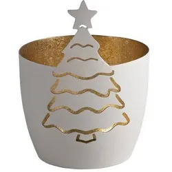 Madras Windlicht Weihnachtsbaum weiß/gold