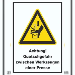 HB-Druck Achtung Quetschgefahr zwischen Werkzeugen einer Presse A0 (841x1189mm) Schild