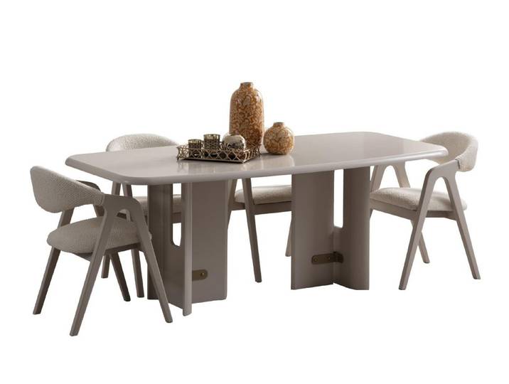 JVmoebel Essgruppe JVMoebel Esszimmer Set Holztisch in Beige mit Polsterstühlen, (5-tlg)