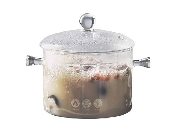 Glaskochtopf, Hitzebeständiger Topf mit Deckel, Kochgeschirr, Suppentöpfe(1300ml)