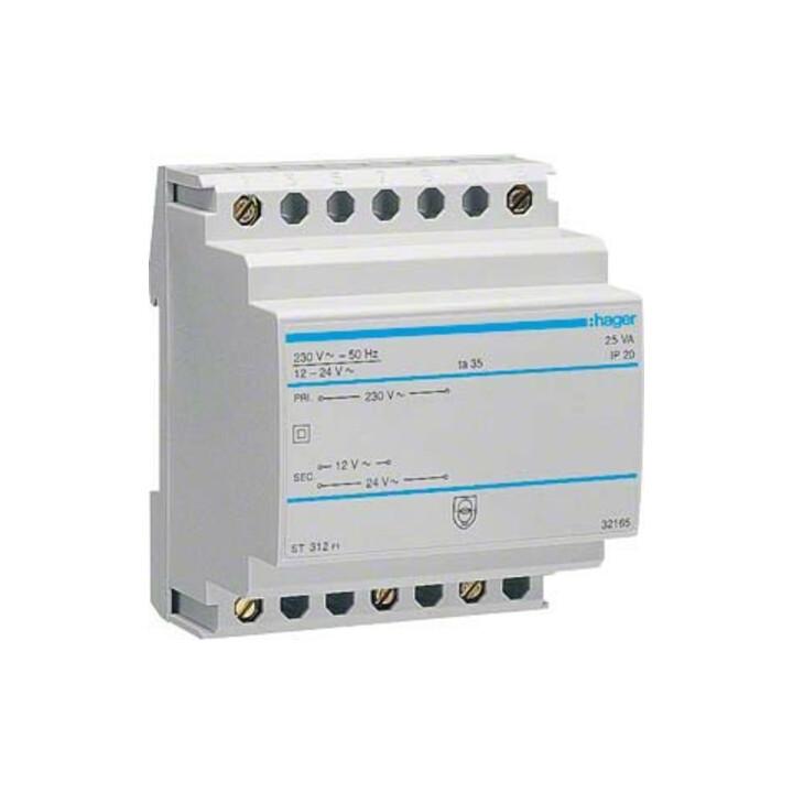 Hager Sicherheitstrafo 12V/2,08Ao.24V/1,04A ST312)