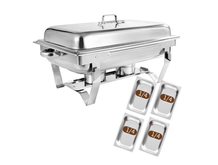 2er-Pack Chafing Dish Komplettset aus Edelstahl Speisenwärmer Catering-Chafer mit Deckel, Pfannen und Brennstoffhalter, Buffet-Speisewärmer