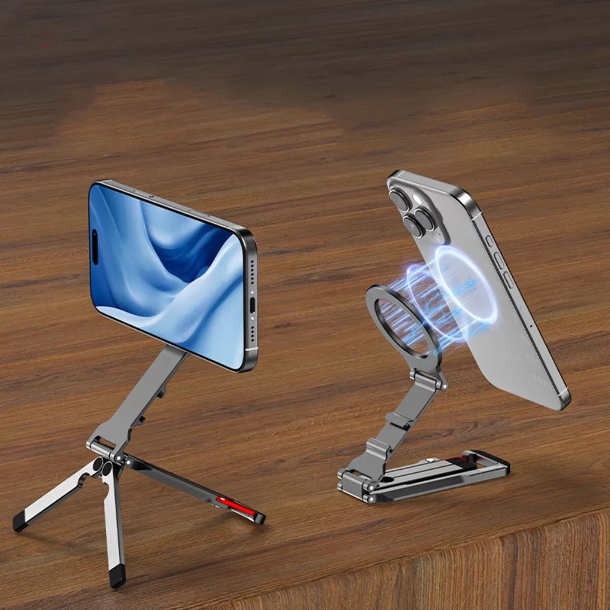 INF Support trépied mousqueton compatible avec MagSafe - Support magnétique pliable en aluminium avec rotation double axe et