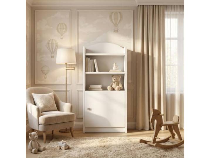 Happy Babies Kinderzimmer Bücherregal Weiß minimalistisch, Halbhohes Regal 3 Fächer, Aufbewahrung Schulsachen Mädchen Jungen, Weiß, Weiß