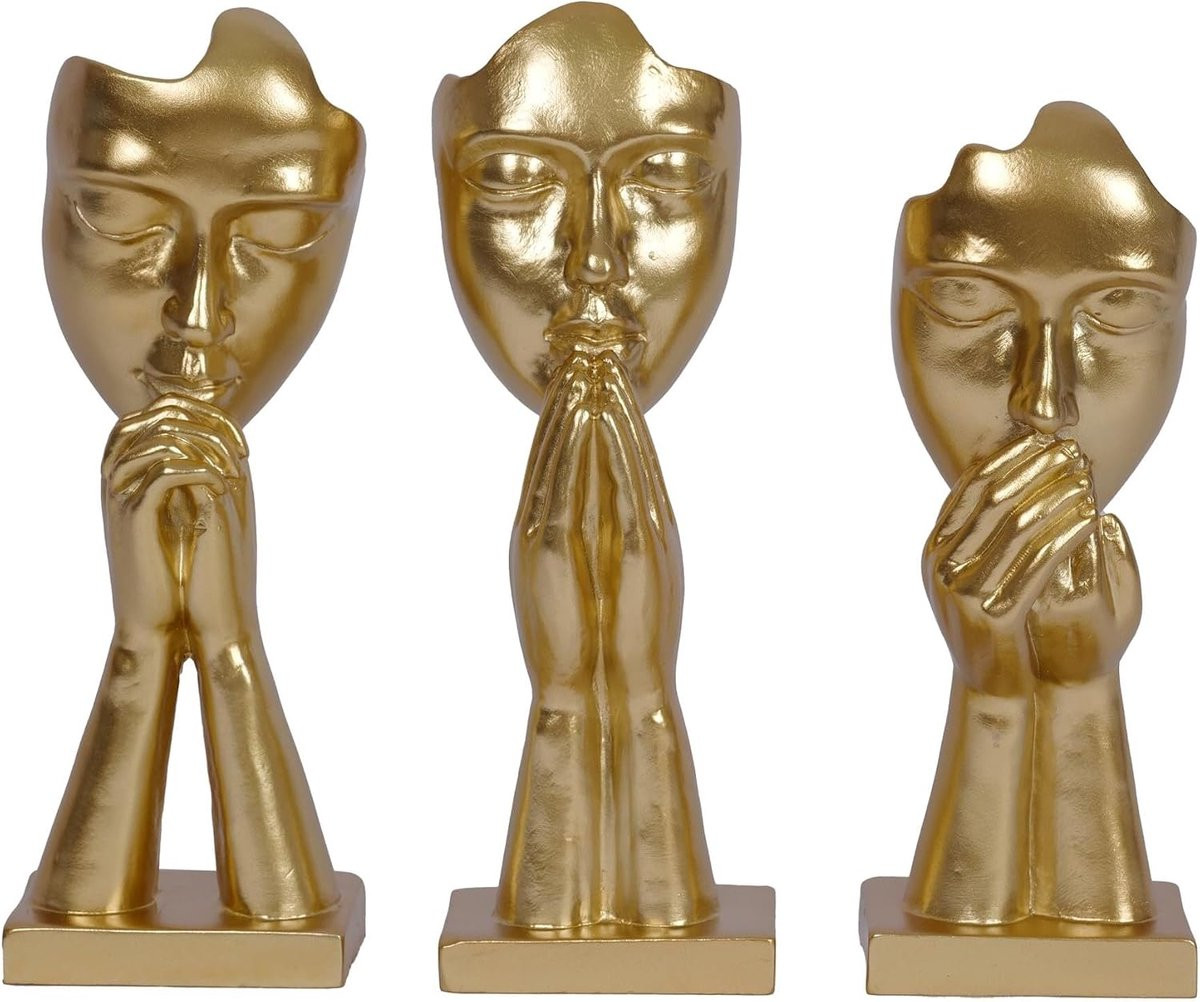 Set van 3 gouden abstracte Denker sculpturen voor woonkamer decoratie