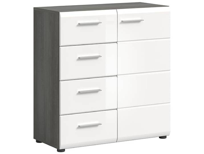 xonox.Home Garderobe Salsa Kommode Schrank Front weiß Hochglanz MDF TZ Korpus rauchsilber Nb.ca.75x85x37 cm