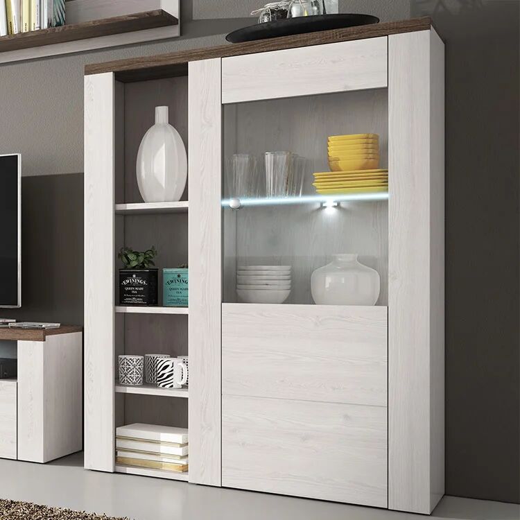 garneroarredamenti Credenza alta 100x145h cm 1 anta con vetrina bianco frassinato rovere Paloma 2
