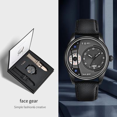 Youfap Market Luxury Quartz Watch For Men, Men's Minimalist Business Quartz Watch, Double Strap Detachable Gift black