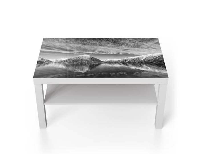 DEQORI Glastisch weiß groß 90x50 cm Motiv Reflexionsstille ausgefallener Beistelltisch aus Glas Hochglanz Couchtisch fürs Wohnzimmer moderner Couch Tisch mit Design