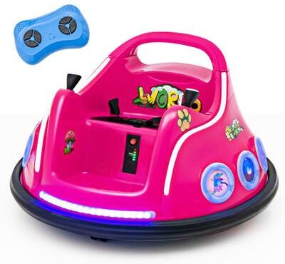 Costway 12V Electric Ride On Car with Remote Control and Flashing LED Lights-Pink