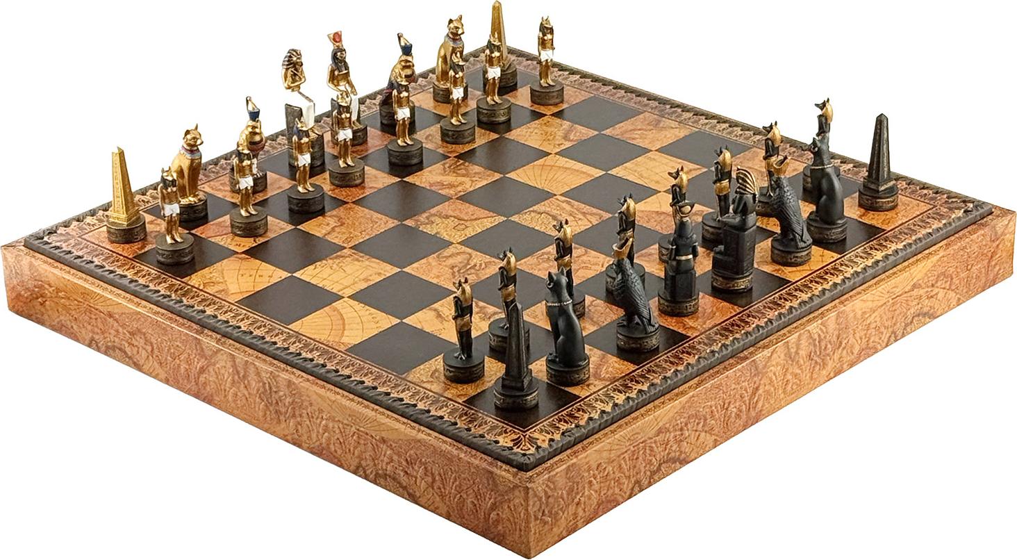 s Schachset im ägyptischen Stil mit handbemalten Figuren - 48 cm