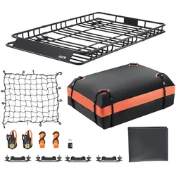 VEVOR Dachkorb Auto 1625 x 990 x 105 mm Dachträgerkorb 113,4 kg Tragkraft, Autodachkorb mit Wasserdichter Gepäcktasche Netz Ratschengurten, Gepäckkorb Geeignet für SUV Lkw Pkw, Schwarz