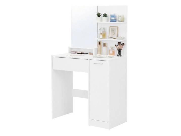 VASAGLE Coiffeuse avec Miroir Compartiment avec 2 Étagères Réglables 1 Tiroir 2 Étagères Coin Beauté Blanc
