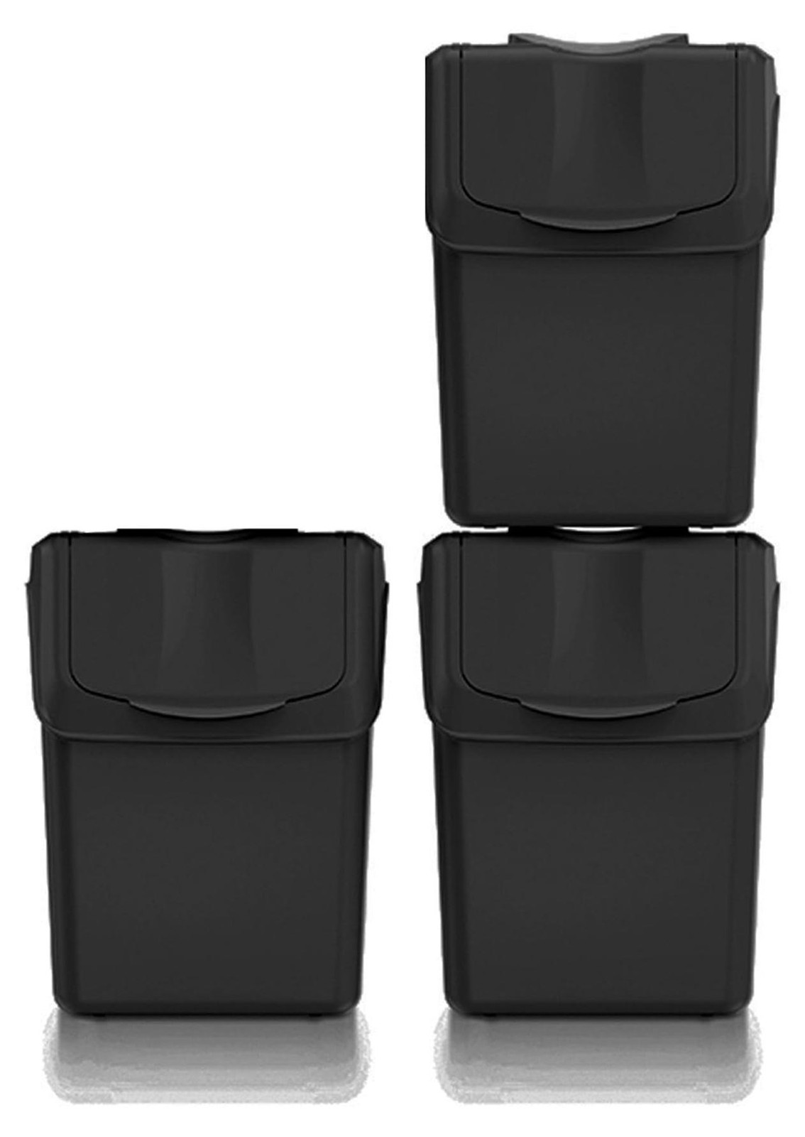 Keden ISWB20S3 Sortibox afvalbak met 3 compartimenten van 20 liter, stapelbaar met deksel, solid