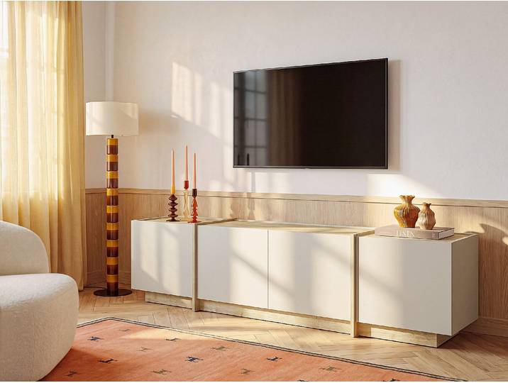 TV-Board mit 4 Türen - Beige und Naturfarben hell - JEYANI