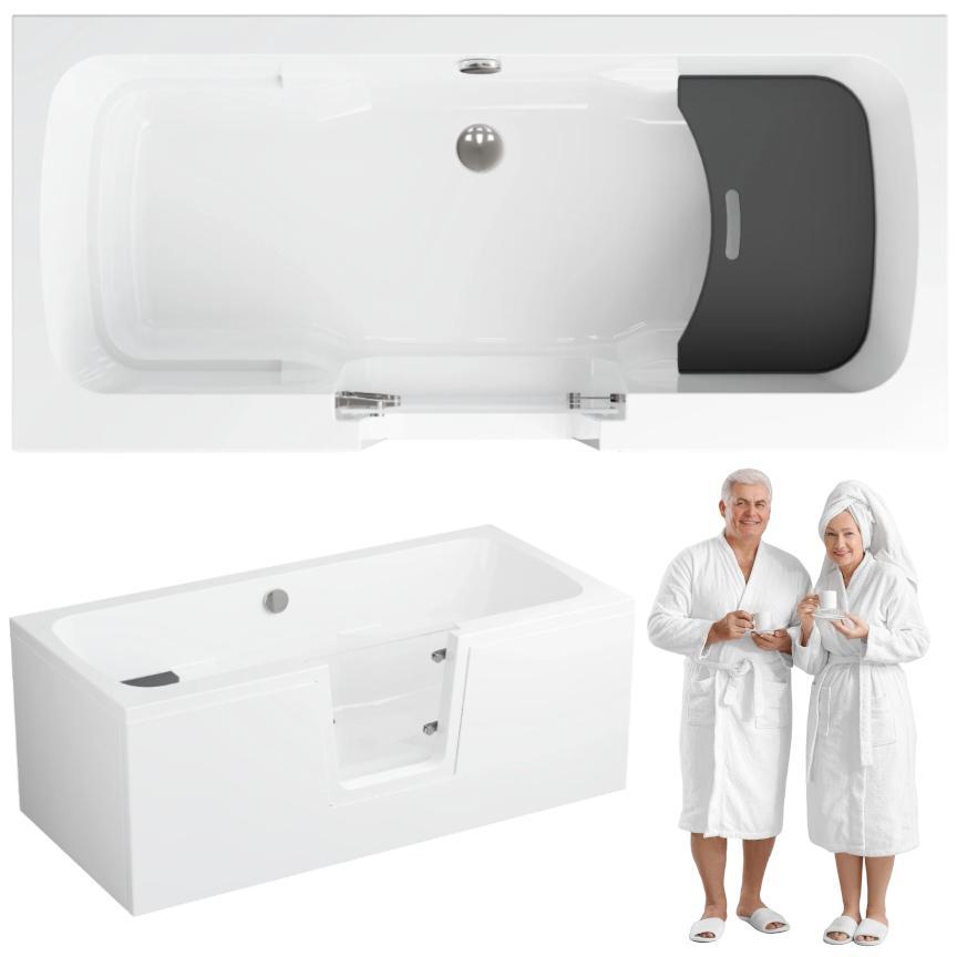 Aqua For You | Badewanne - Polimat Ovi Wanne - 160x75 cm - Antibakterielle Beschichtung - mit Praktische Tür - Seniorenwanne