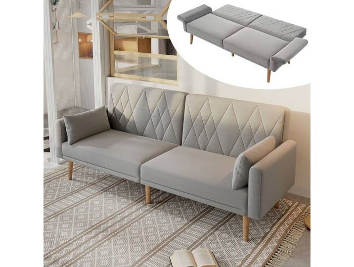 Canapé convertible - SEYAKANY canapé 2 places dossier et accoudoirs réglables avec coussins tissu velours - gris - 180x75x82 cm