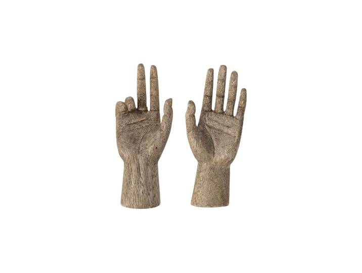 Objet décoratif en bois de manguier beige, lot de 2, sculpté à la