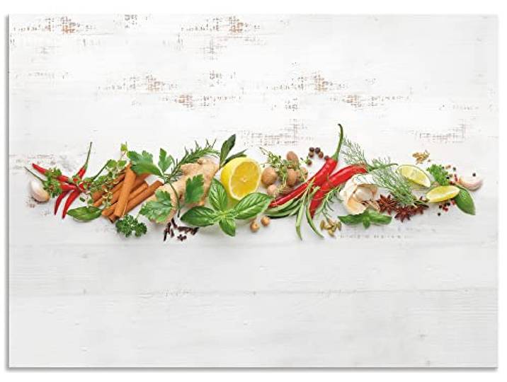 ARTland Spritzschutz Küchenrückwand aus Alu für Küche Herd Spüle Motiv 90x65 cm (BxH) Ernährung & Genuss Lebensmittel Gewürz Fotografie Weiß Kräuter und Gewürze U1RK