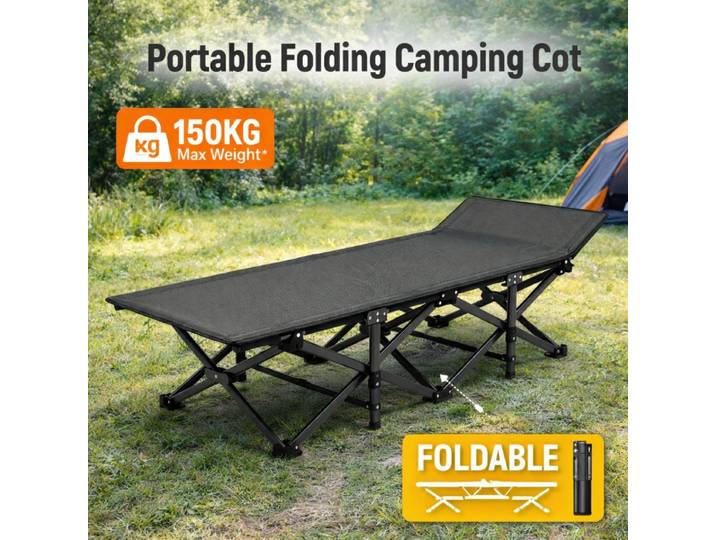 Lit de camping pliable portable robuste, capacité de charge 150 kg, pour camping en voiture, plage, patio, balcon, voyage, couchage d'invités