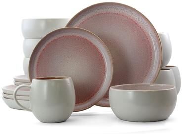 Elama Retro Glaze 16 Piece Stoneware Dinnerware Set in Purple
