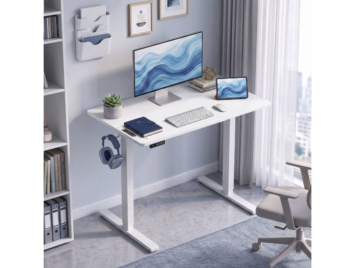 HOMCOM Bureau Hauteur Réglable Mémoire Blanc