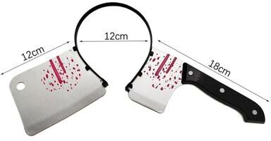 Inspired Finds Bloody Weapon Illusion Halloween Headband Cosplay Prop double Cleaver Headband 4.72 In + 7.09 In
