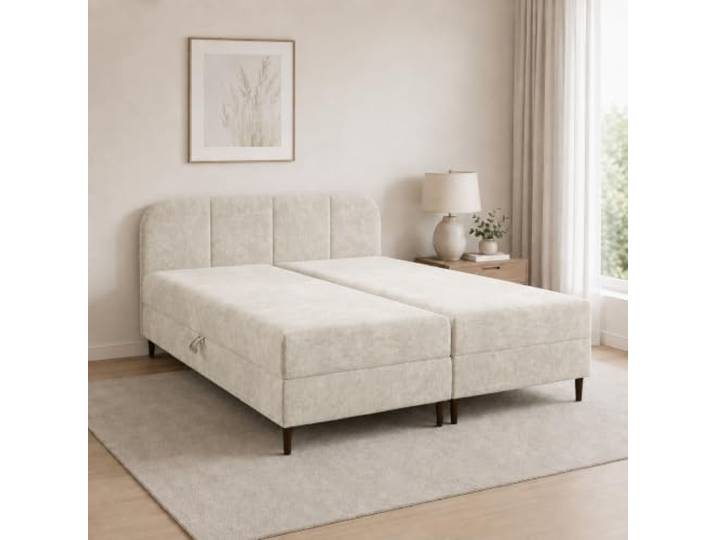 Home Collective Boxspringbett Doppelbett Polsterbett mit Stauraum 200x200cm Integrierte Bonnell-Federkernmatratze, 2 Bettkästen, gepolstertes Kopfteil, weicher Chenille-Bezug Creme