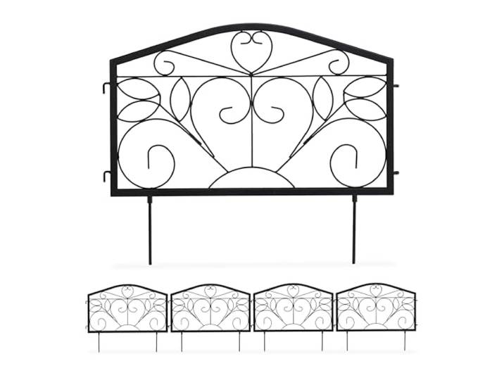 Relaxdays bordure potager\, clôture jardin 4 éléments\, fer\, antique\, ornements\, H x L : 33 x 225 cm\, noir