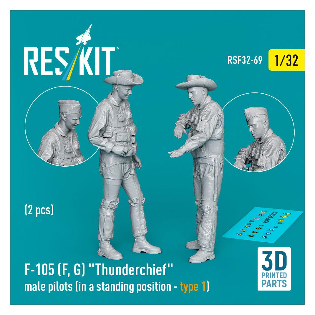 ResKit F-105 (F, G) Thunderchief male pilots (in a standing position - type 1) (2 pcs) (3D Printed) (RSF32-0069)