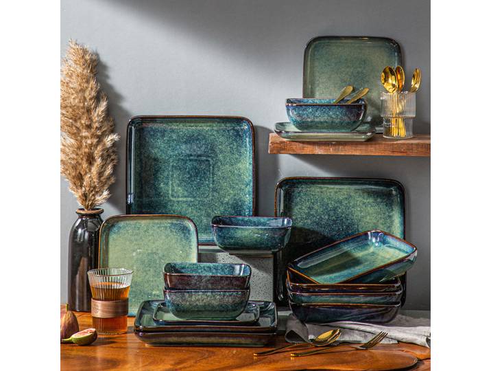 Vancasso Stern – service de table carré vert pour four, changement de glaçage, vaisselle de cuisine 16 pièces, service de vaisselle en céramique pour 4 personnes