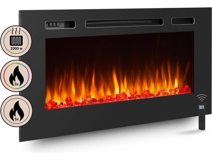 RICHEN EF175D Elektro-Kamin, Wandgerät, 2000 Watt, 2 Heizstufen, Echtfeuereffekt, Thermostat