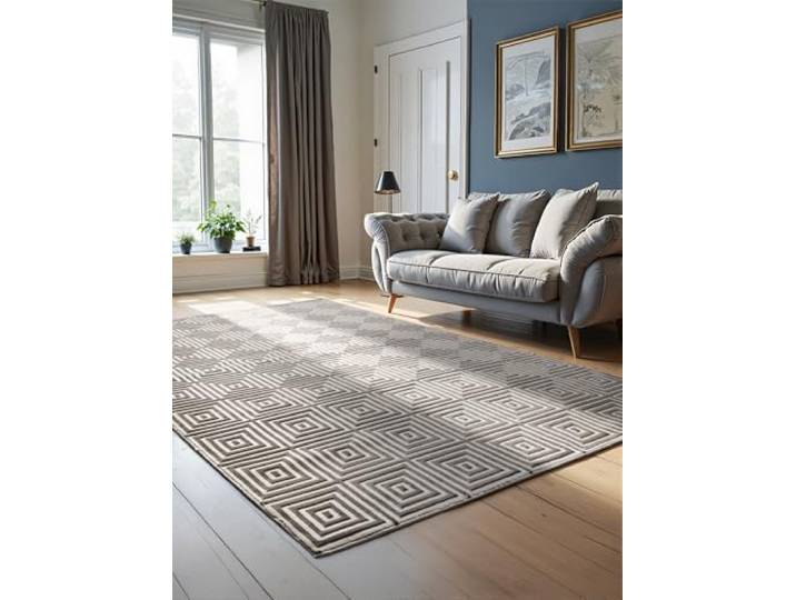 ELLE Decoration Tapis Design Tourmaline - Tapis de Salon Moderne à Poils Courts\, Motif géométrique - Doux\, Glamour\, Effet Brillant pour Salon\, Chambre à Coucher\, Couloir - Blanc Gris\, 120 x 170 cm
