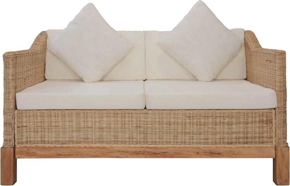 vidaXL 2-Sitzer-Sofa mit Kissen Natürliches Rattan