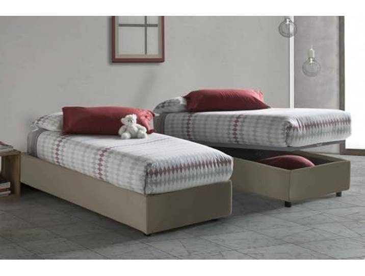 Talamo Italia - Lit simple Caterina\, Lit coffre avec revêtement en tissu\, 100% Made in Italy\, Ouverture frontale\, adapté pour matelas 80x200 cm\, Taupe
