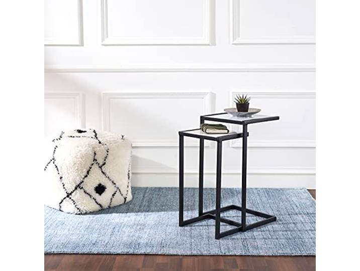 Penguin Home® Side Table Set of 2 Beistelltisch 2er Set, Marmor, Weiß und Schwarz – C-Form, 35.5x30.5x63.5cm & 30.5x25.5x56cm