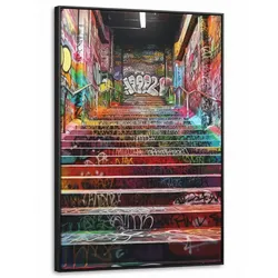 LEINWAND Bilder mit Rahmen - Treppe - Graffiti - Farben - Kunst - 90x140