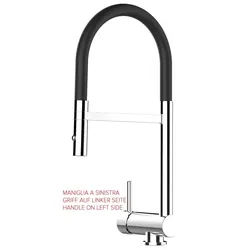 Wasserhahn Vorfenster Küchenarmatur, Umklappbar 6 CM, LINKER HEBEL, mit 360° schwenkbarem Auslauf abnehmbare 2 strahl Handbrause, Verchromt / Schwarz