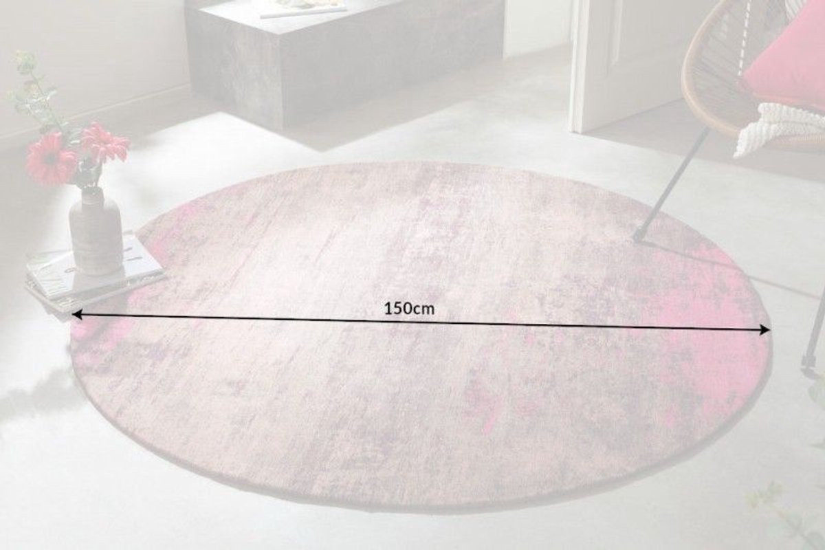 Modern Art Vintage Tapijt Rond Beige Roze 150 cm