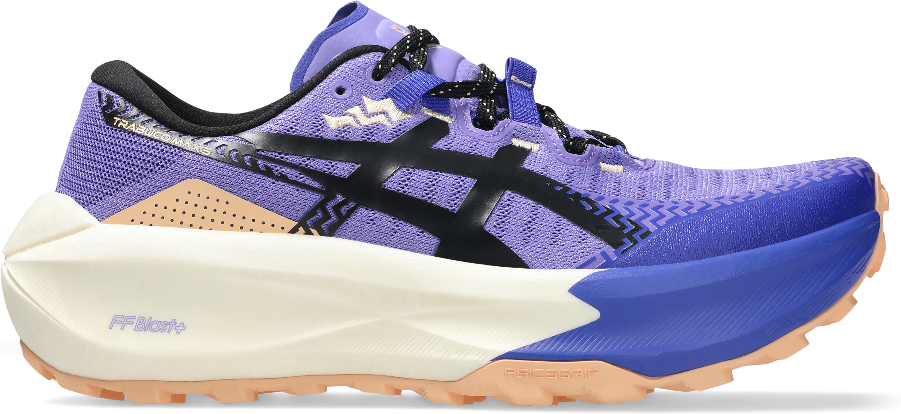 Trailrunningschuh ASICS "TRABUCO MAX 5", Damen, Gr. 39, amethyst, schwarz, Mesh, Synthetik, Schuhe Trailrunningschuh, für mehr Grip amethyst, schwarz 39