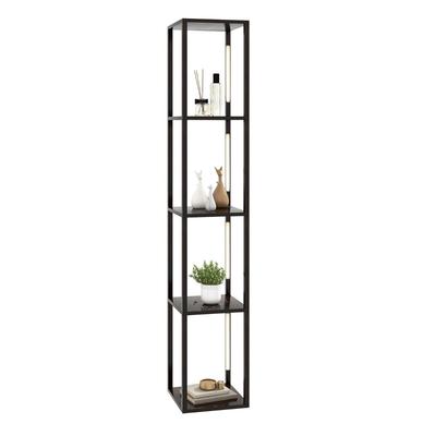 Helloshop26 - Stehlampe 29 x 29 x 163 cm mit 4 Ablageflächen und drehbaren LED-Leuchtmitteln im Vintage-Stil aus Walnuss-MDF 20_0012283