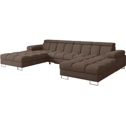 WOHNLANDSCHAFT mit Schlaffunktion und Bettkasten COMA U2 345x203x79 Braun Velours