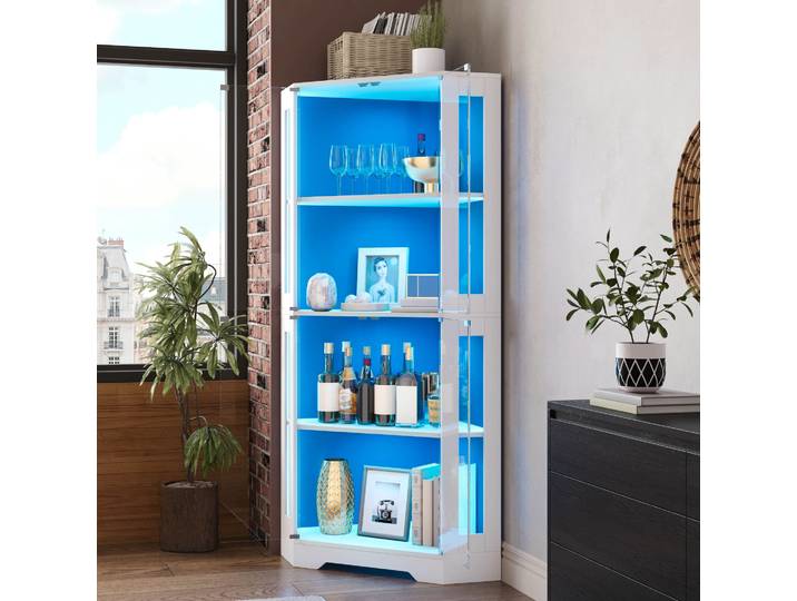 Meubliv Vitrine Haute 40x40x165 Cm Blanche – Led\, Prise\, Rangement