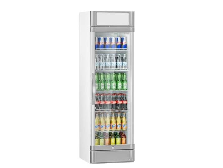 GGM Gastro Getränkekühlschrank 347 L mit Glastür robuste Bauweise, für Dauereinsatz konzipiert, effiziente Umluftkühlung, abschließbare Glastür, attraktive LED-Präsentation